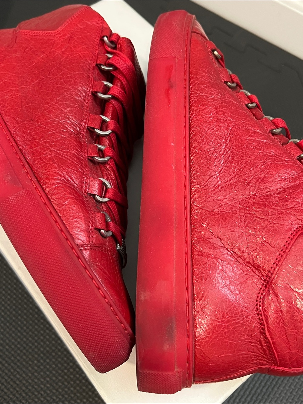 Men’s Balenciaga Red Leather High-Top Sneakers -Size 40 - Picture 13 of 16